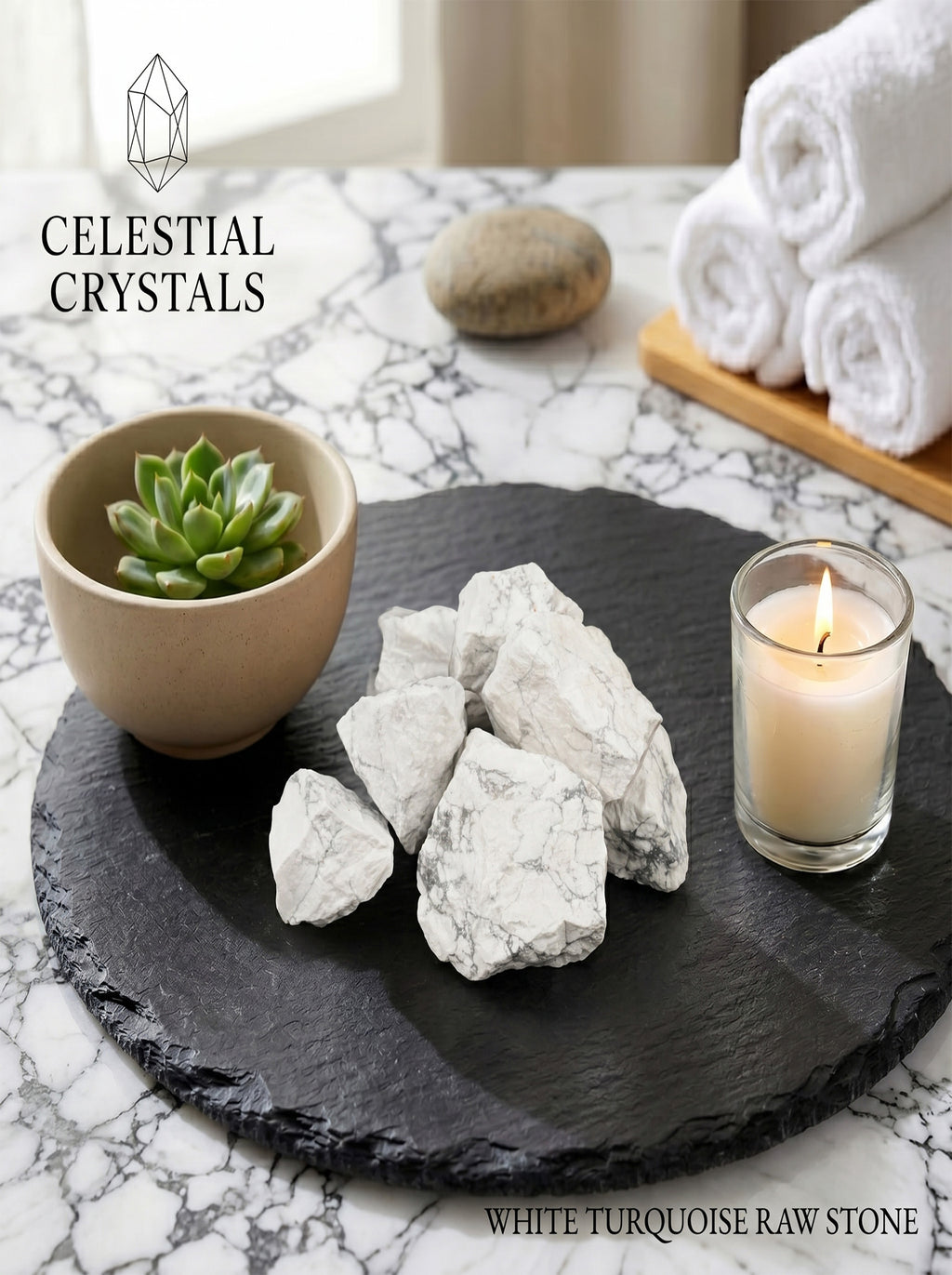 The Marble Mind | Raw White Turquoise Howlite Crystal