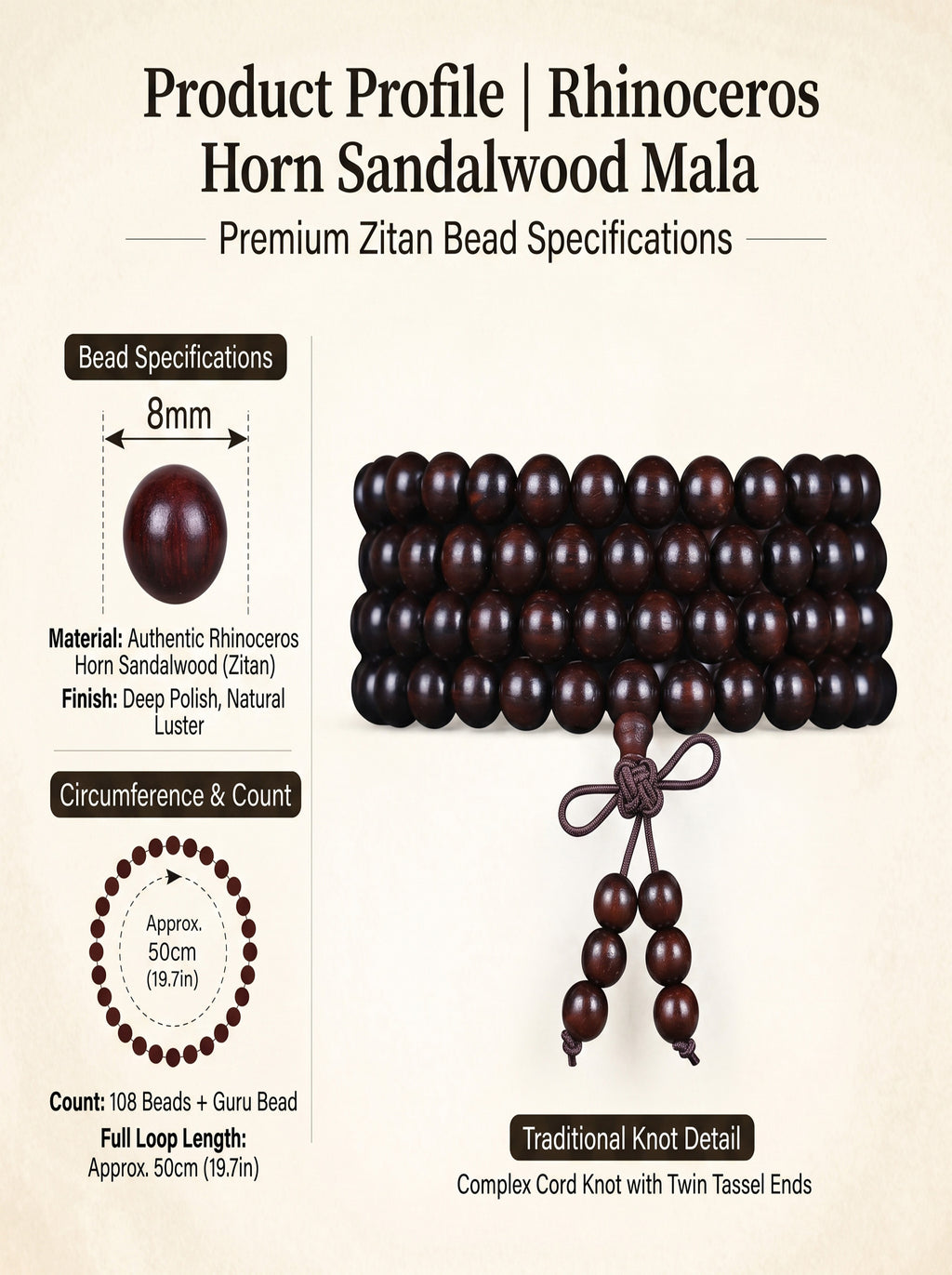 Ultra-Dense Rhinoceros-Horn Sandalwood 108 Mala | SUBVIBE