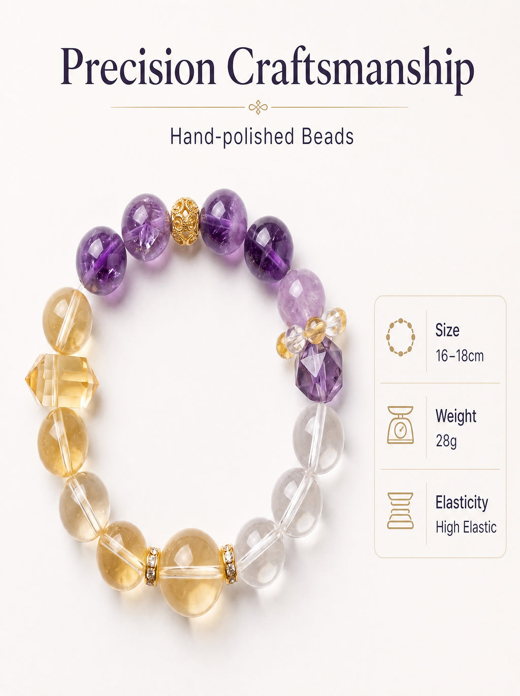 Aries Golden Manifestation Crystal Bracelet | Citrine & Amethyst Wealth Talisman