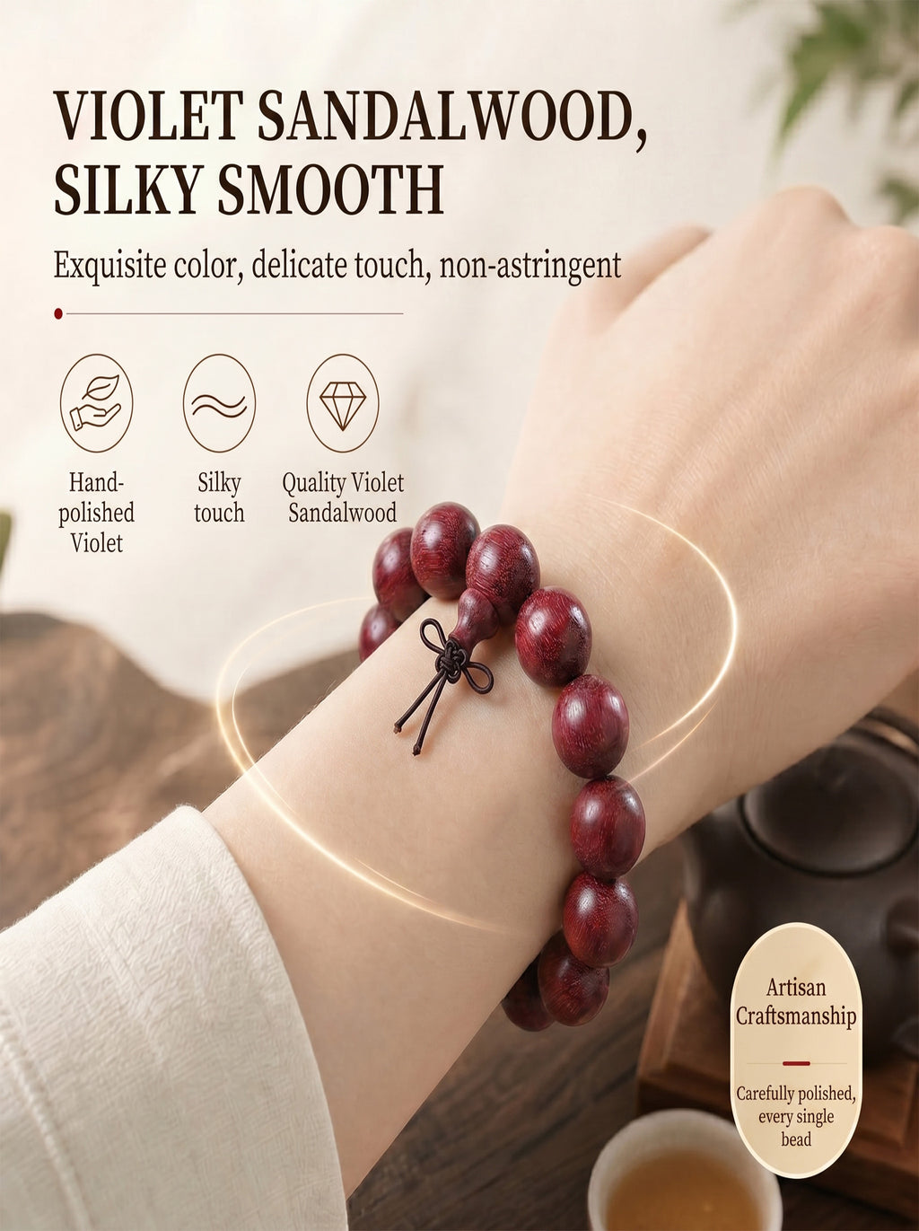 Genuine Violetwood Bead Bracelet 'The Sovereign Lavender' | SUBVIBE