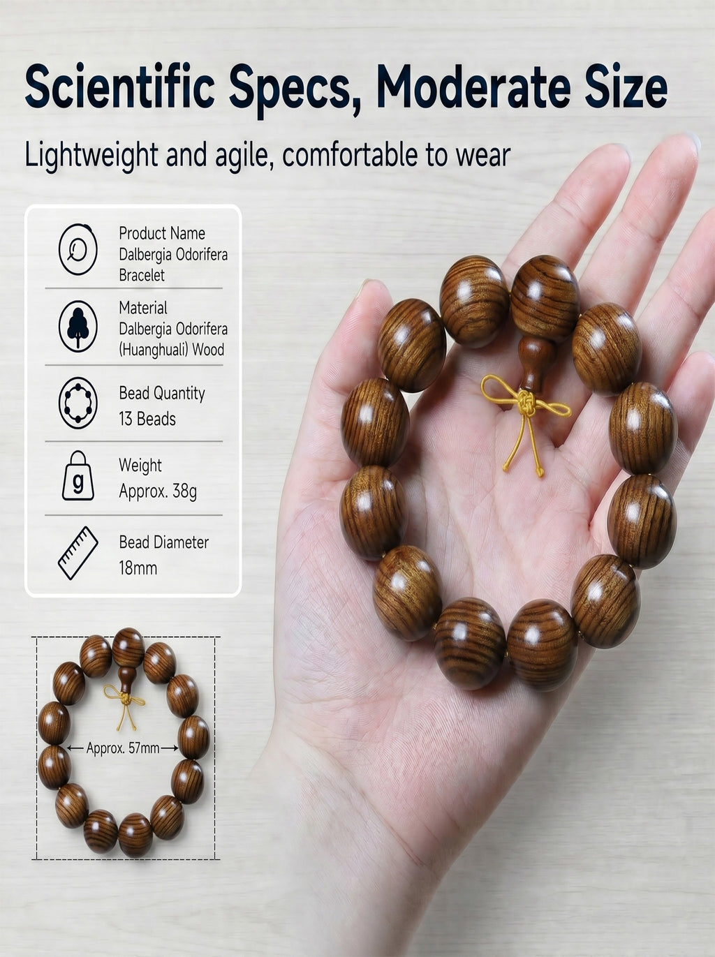 Large-Leaf Yellow Rosewood Luxury Bead Bracelet | SUBVIBE