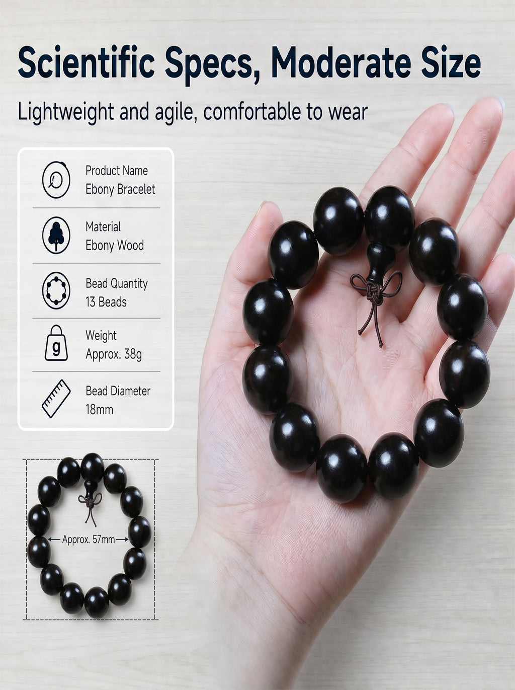 Premium Matte Black Ebony Wood Wrist Bracelet | SUBVIBE