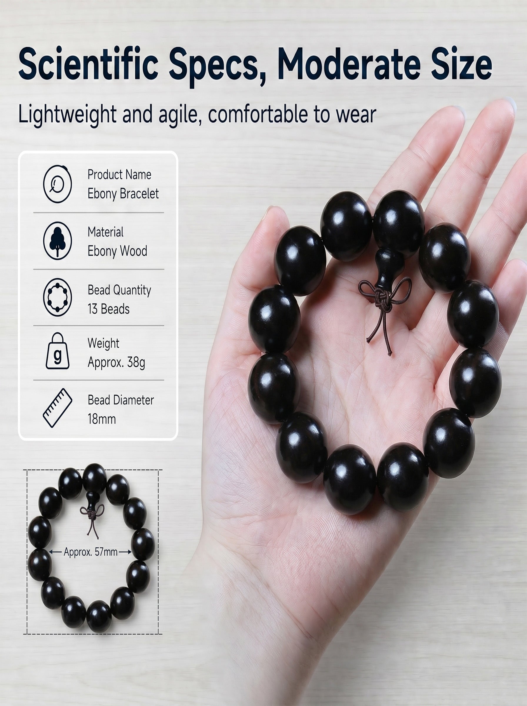 Premium Matte Black Ebony Wood Wrist Bracelet | SUBVIBE