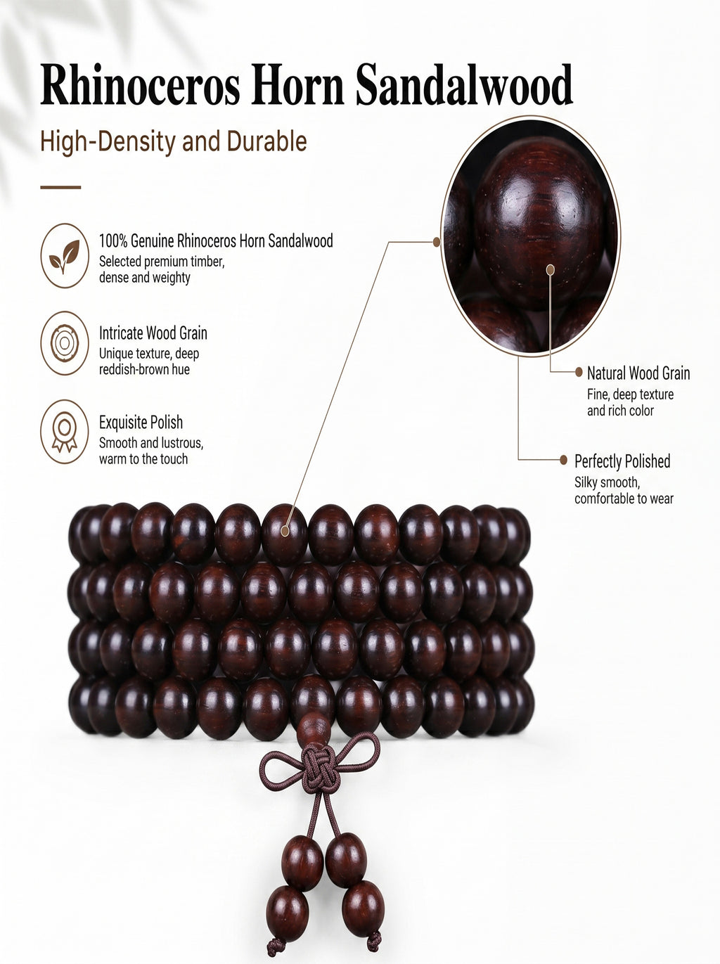 Ultra-Dense Rhinoceros-Horn Sandalwood 108 Mala | SUBVIBE