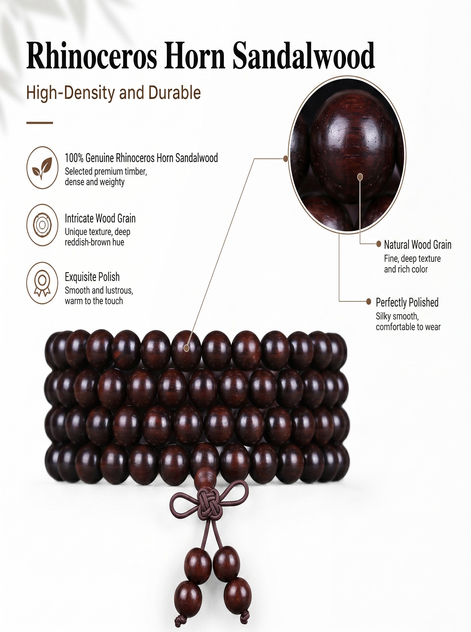 Ultra-Dense Rhinoceros-Horn Sandalwood 108 Mala | SUBVIBE