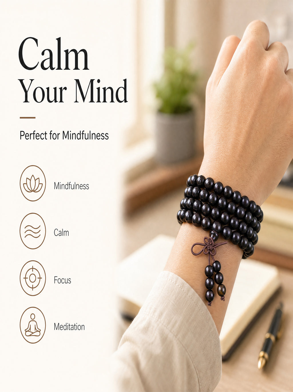 Premium Matte Black Ebony Wood 108 Mala | SUBVIBE