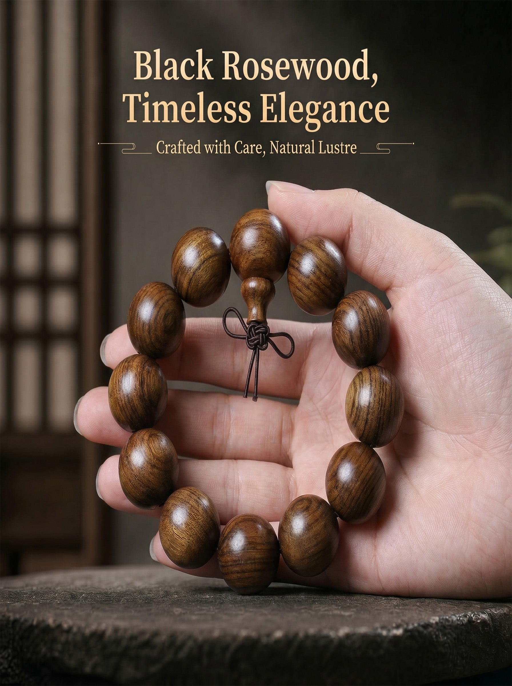 Black Rosewood Wooden Bracelet 'The Shadow Inkstone' | SUBVIBE
