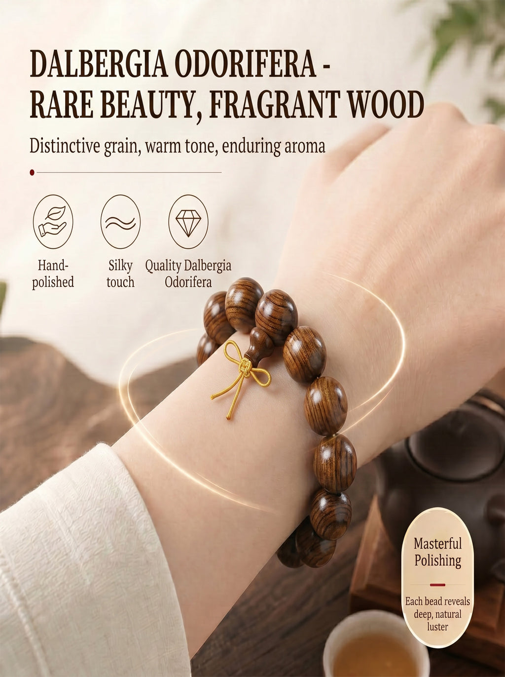 Large-Leaf Yellow Rosewood Luxury Bead Bracelet | SUBVIBE