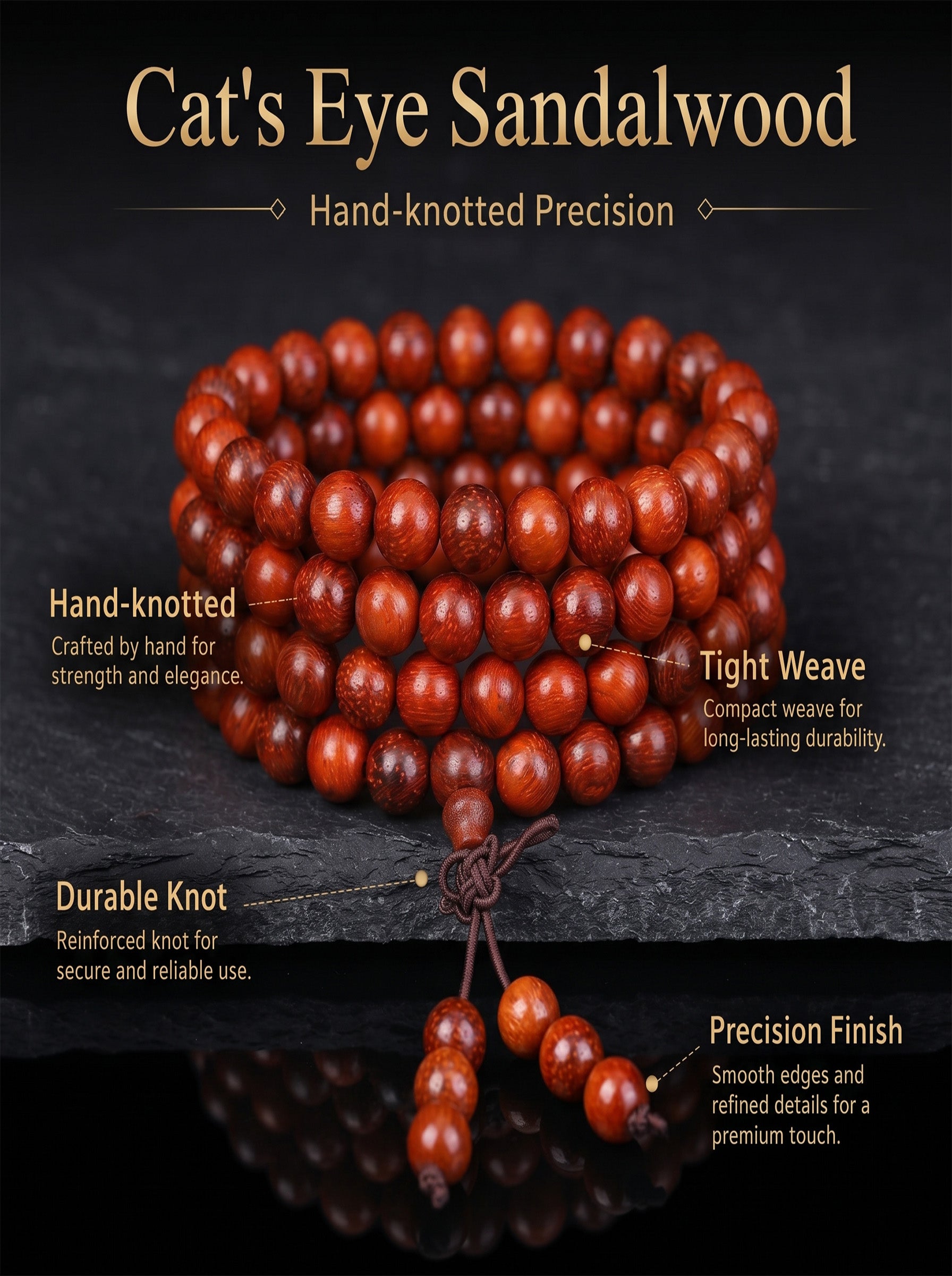 Exotic Cat's Eye Chatoyant Sandalwood 108 Mala | SUBVIBE