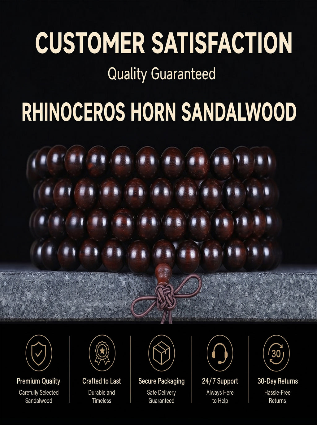 Ultra-Dense Rhinoceros-Horn Sandalwood 108 Mala | SUBVIBE