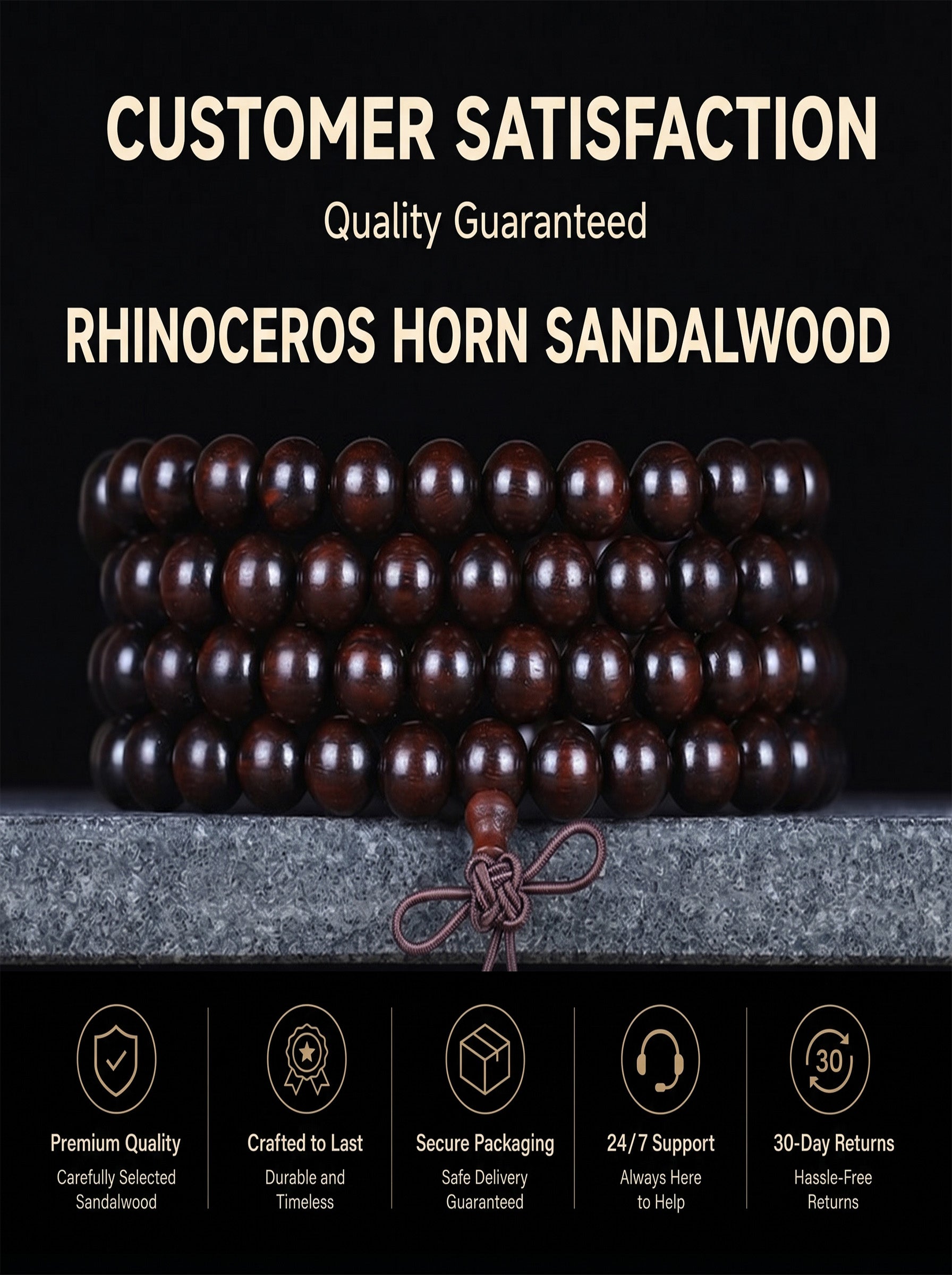 Ultra-Dense Rhinoceros-Horn Sandalwood 108 Mala | SUBVIBE