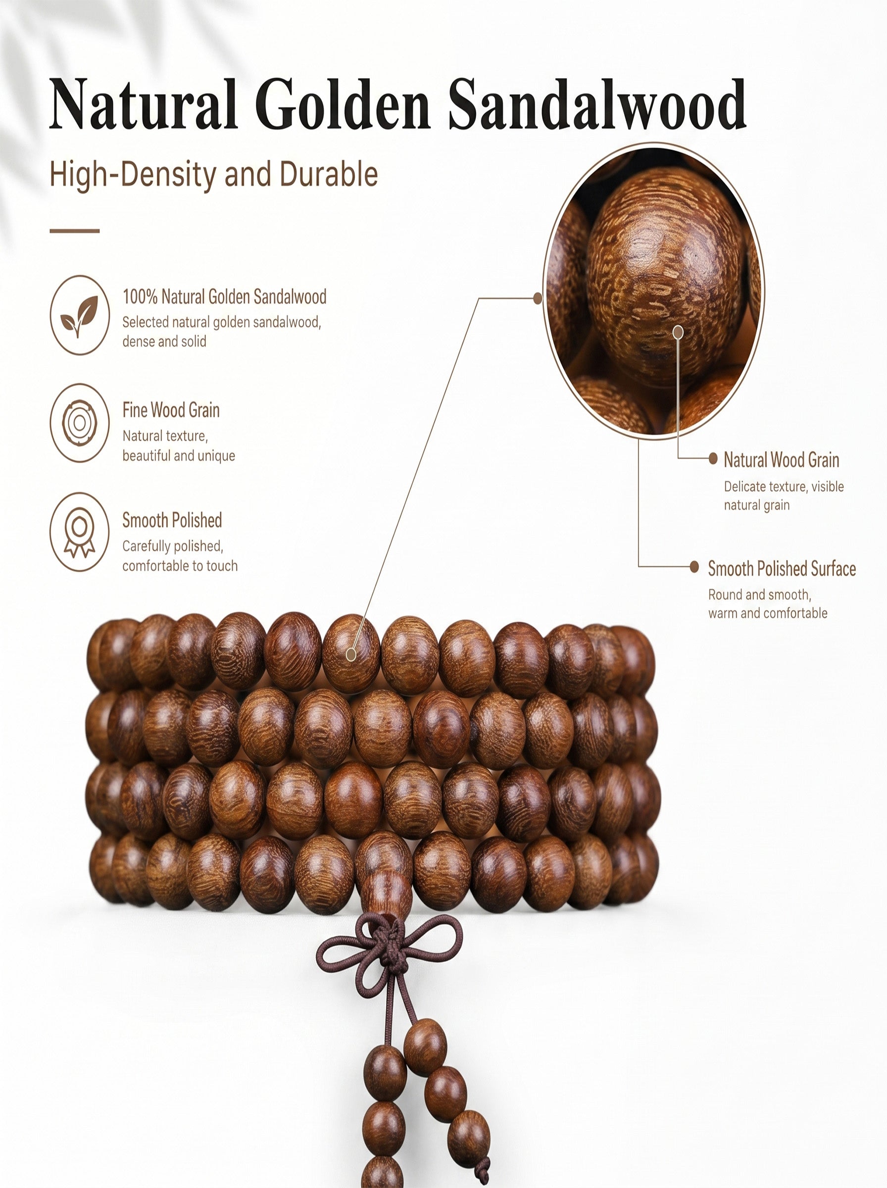 Luxury Golden Silk Sandalwood 108 Mala Beads | SUBVIBE