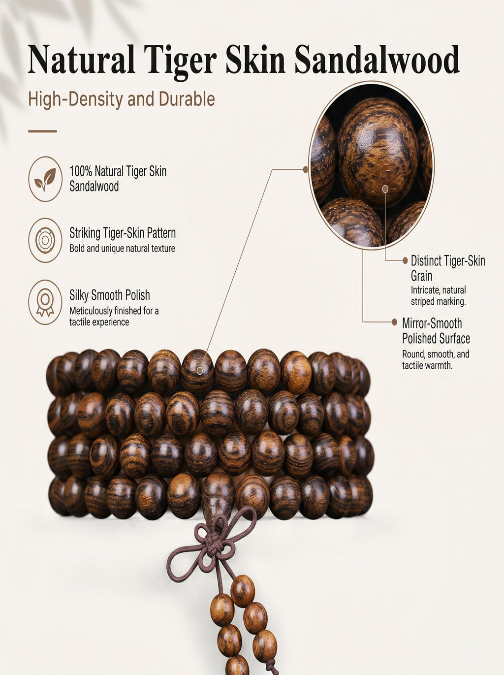 Bold Tiger-Skin Pattern 108 Mala Beads | SUBVIBE