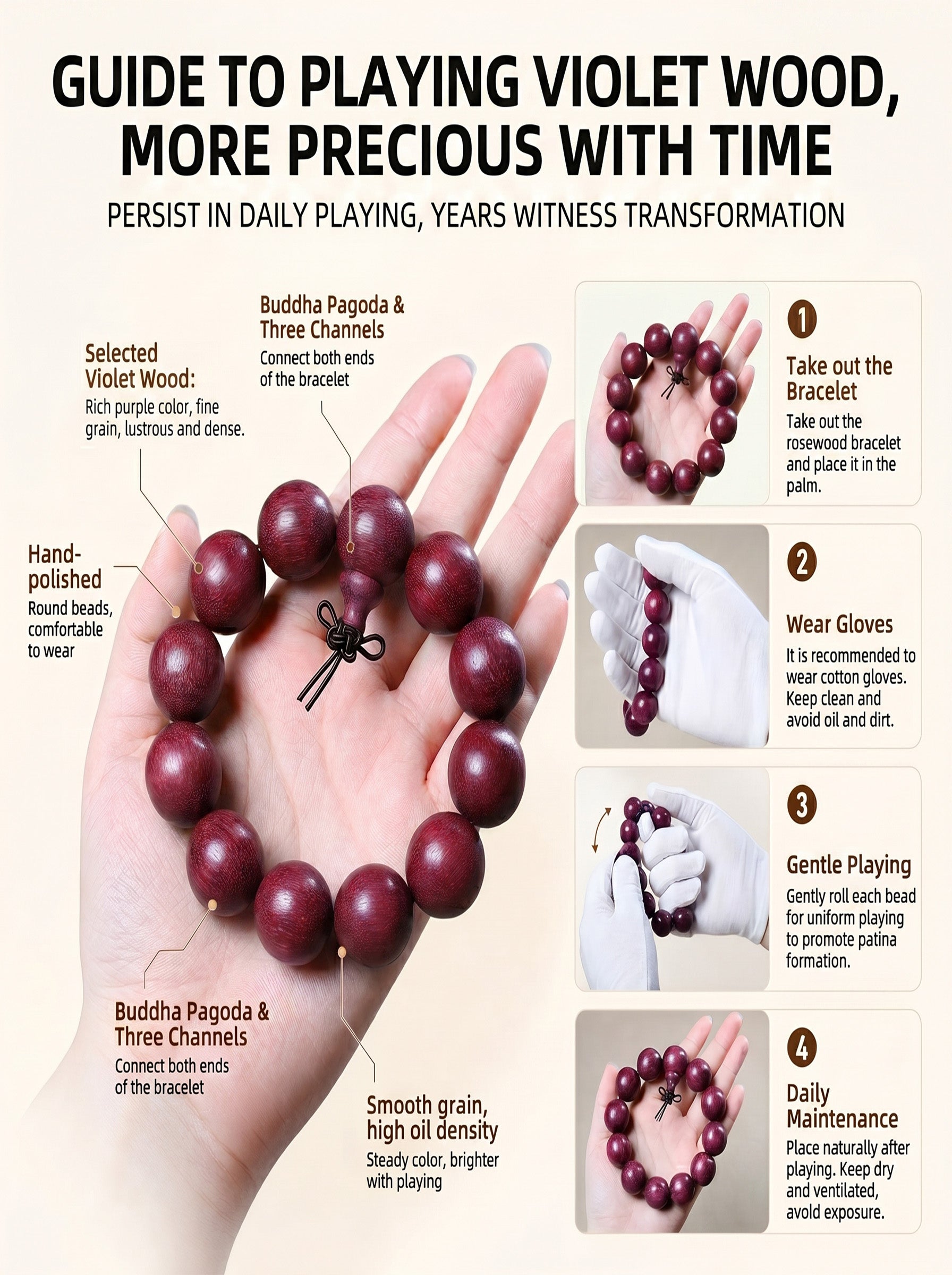 Genuine Violetwood Bead Bracelet 'The Sovereign Lavender' | SUBVIBE