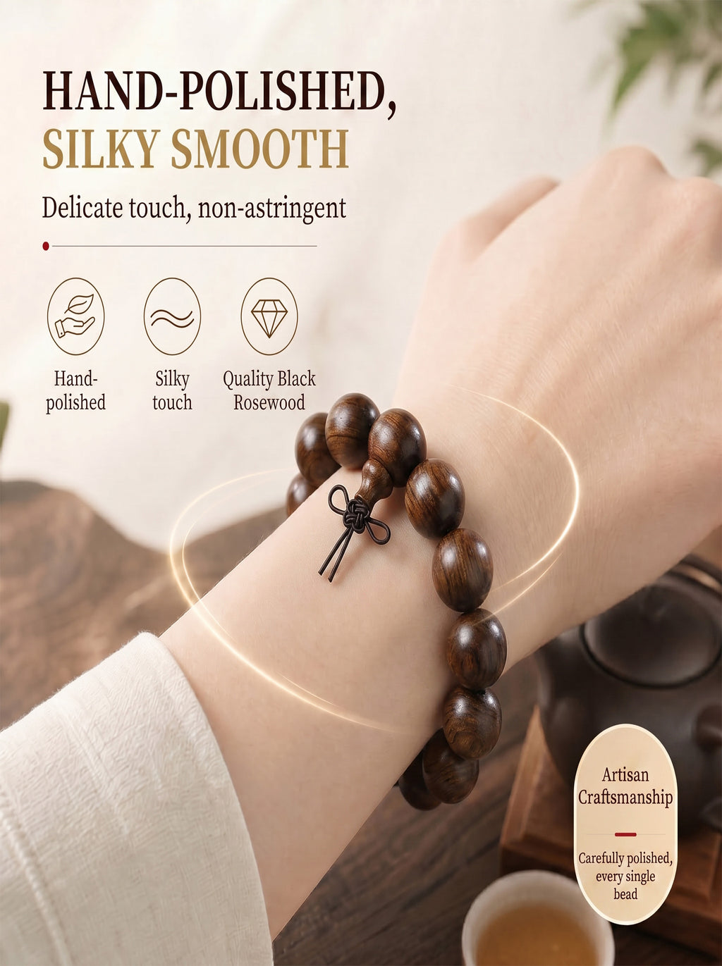 Black Rosewood Wooden Bracelet 'The Shadow Inkstone' | SUBVIBE