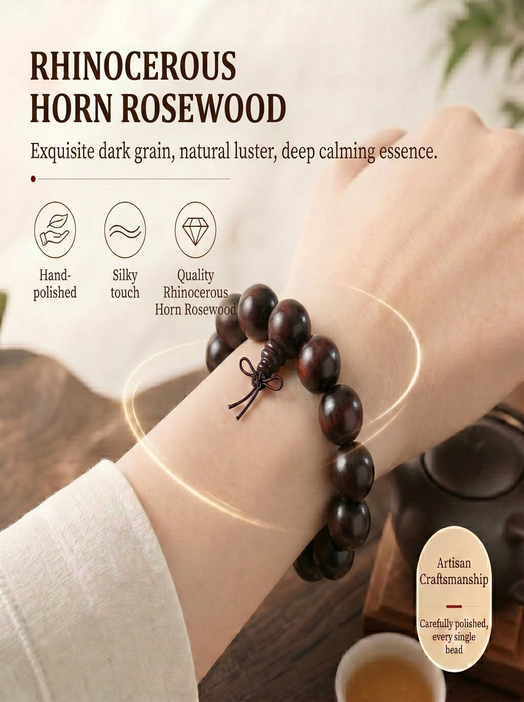Ultra-Dense Rhinoceros Horn Sandalwood Bracelet | SUBVIBE