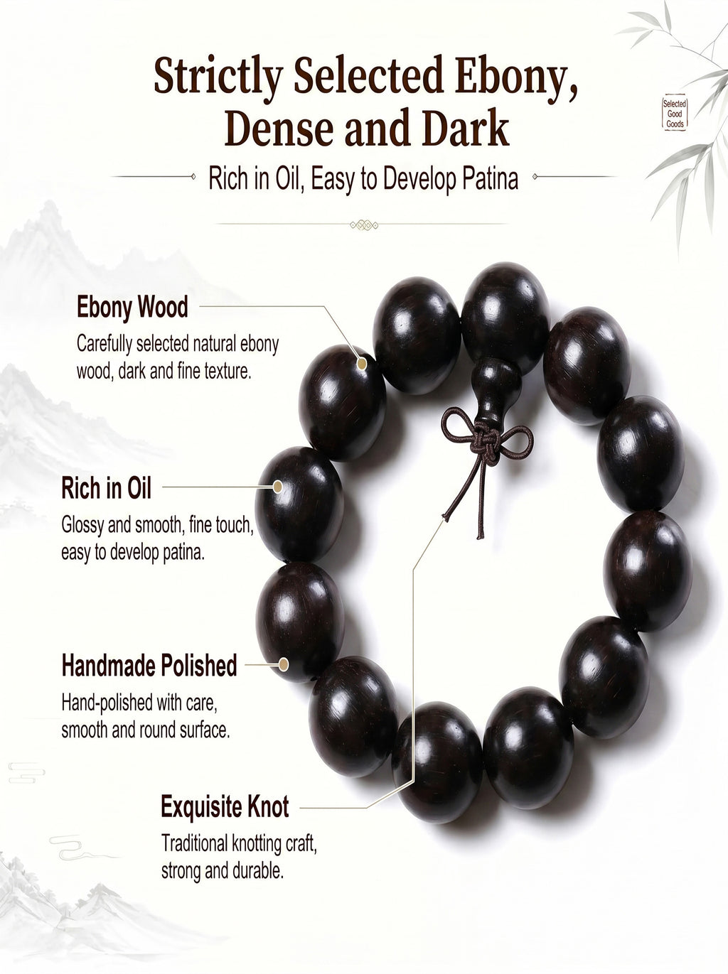 Premium Matte Black Ebony Wood Wrist Bracelet | SUBVIBE
