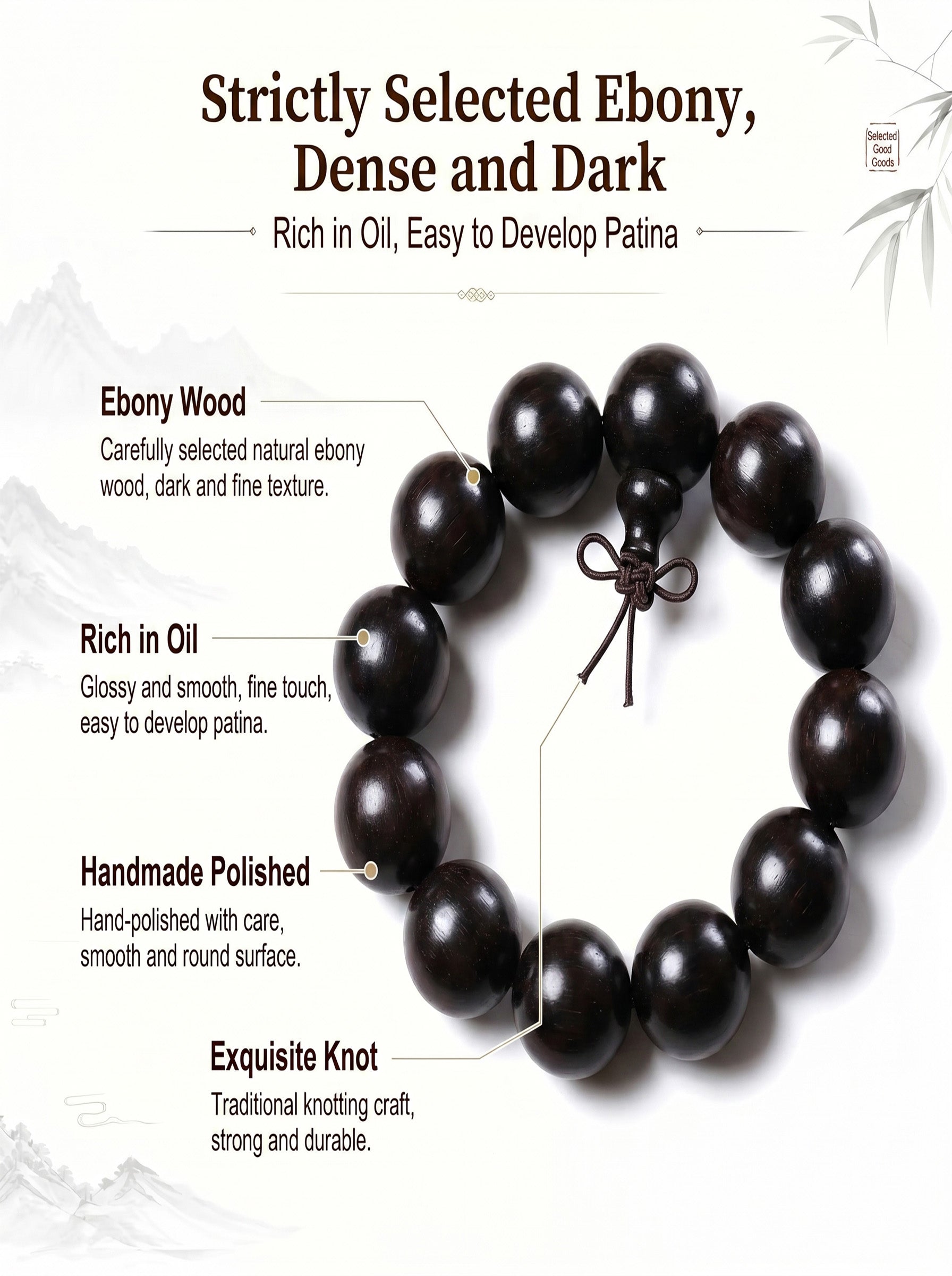 Premium Matte Black Ebony Wood Wrist Bracelet | SUBVIBE