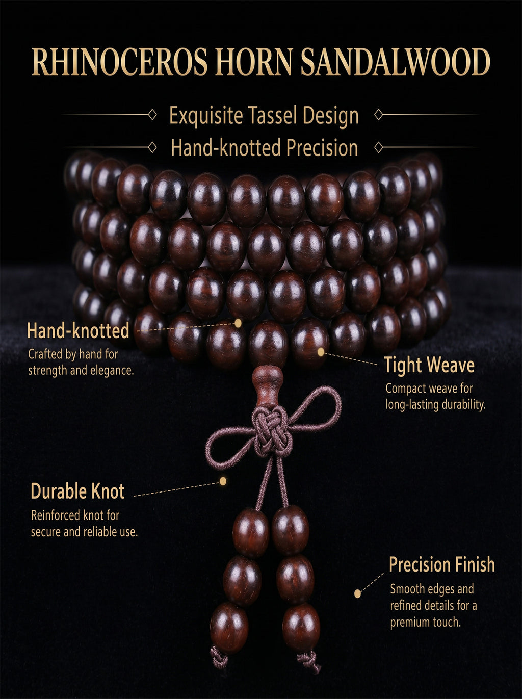 Ultra-Dense Rhinoceros-Horn Sandalwood 108 Mala | SUBVIBE