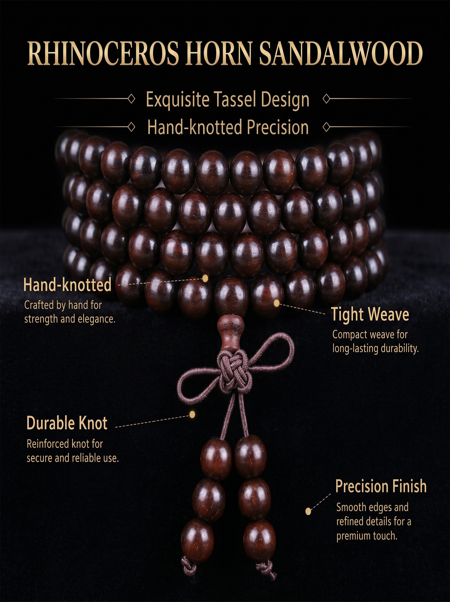 Ultra-Dense Rhinoceros-Horn Sandalwood 108 Mala | SUBVIBE