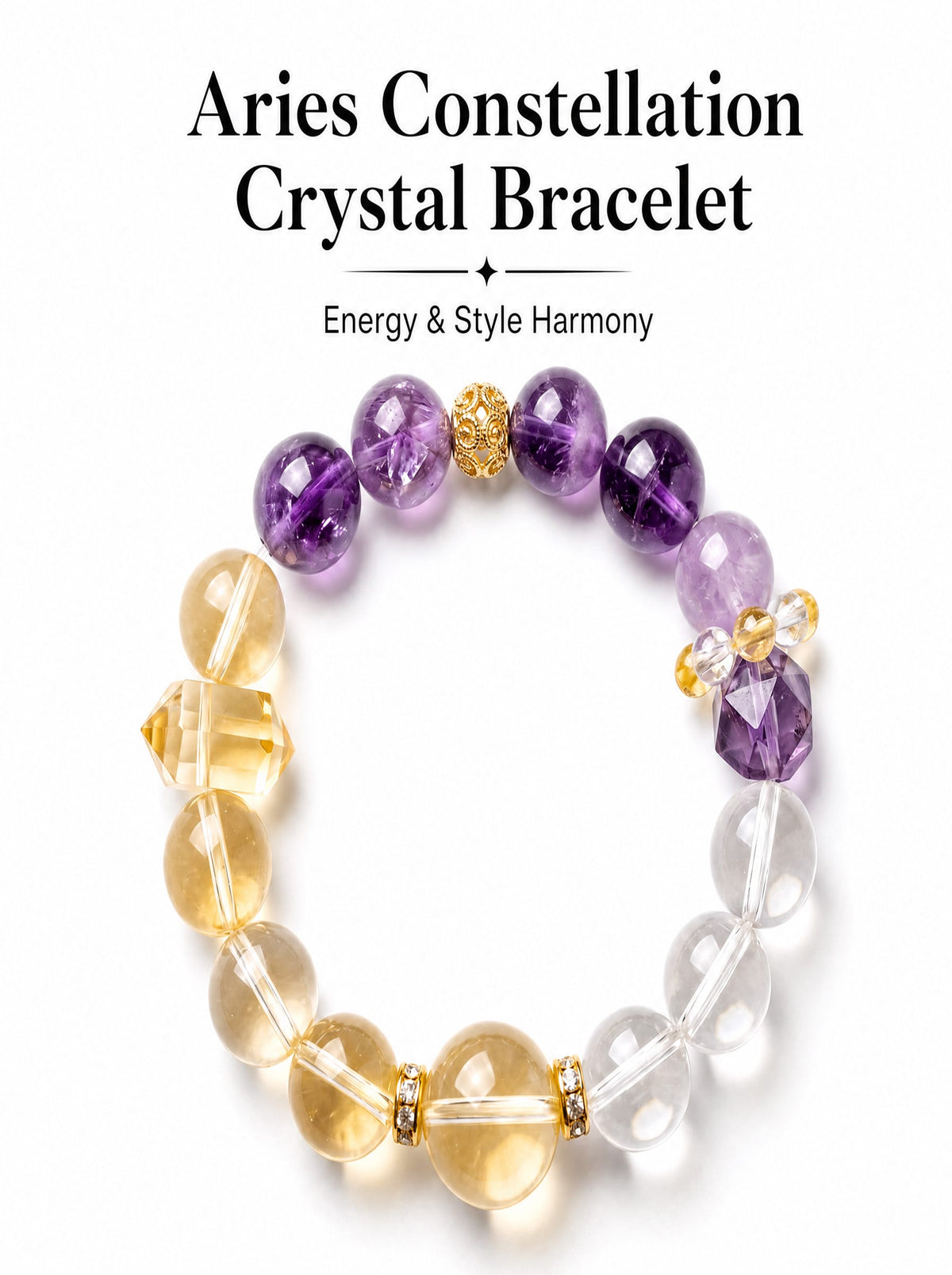 The Aries White Tiger Golden Eye Bracelet | Radiant Citrine & Amethyst