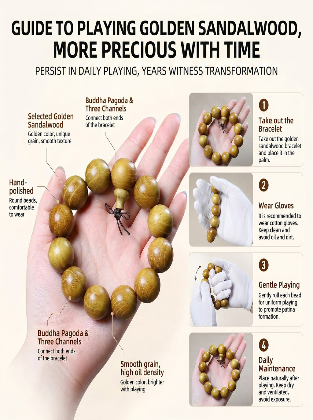 Luxury Golden Silk Sandalwood Men's Bracelet | SUBVIBE