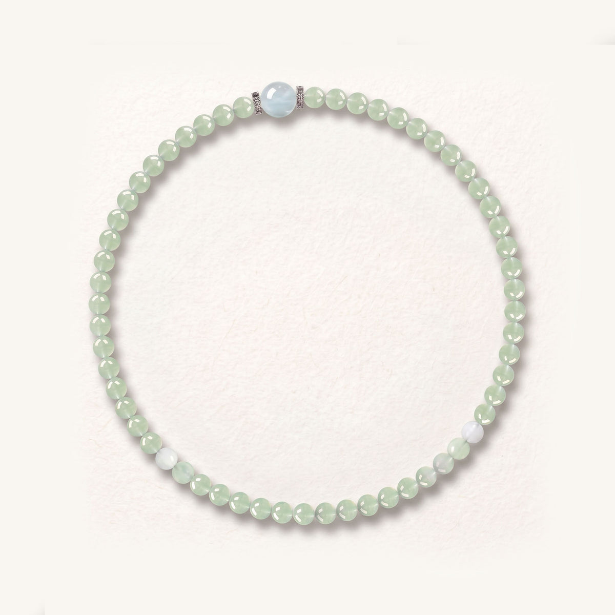 Natural Botanical Prehnite & Ocean Aquamarine Harmony Collarchain: Dual-Loop Versatile Necklace — Gangdishé Peak