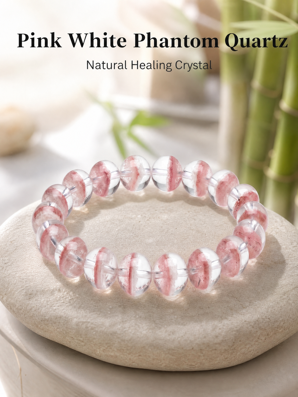 Premium Pink & White Phantom Beaded Bracelet | Hand-Polished Natural Gemstone Jewelry for Inner Peace & Clarity