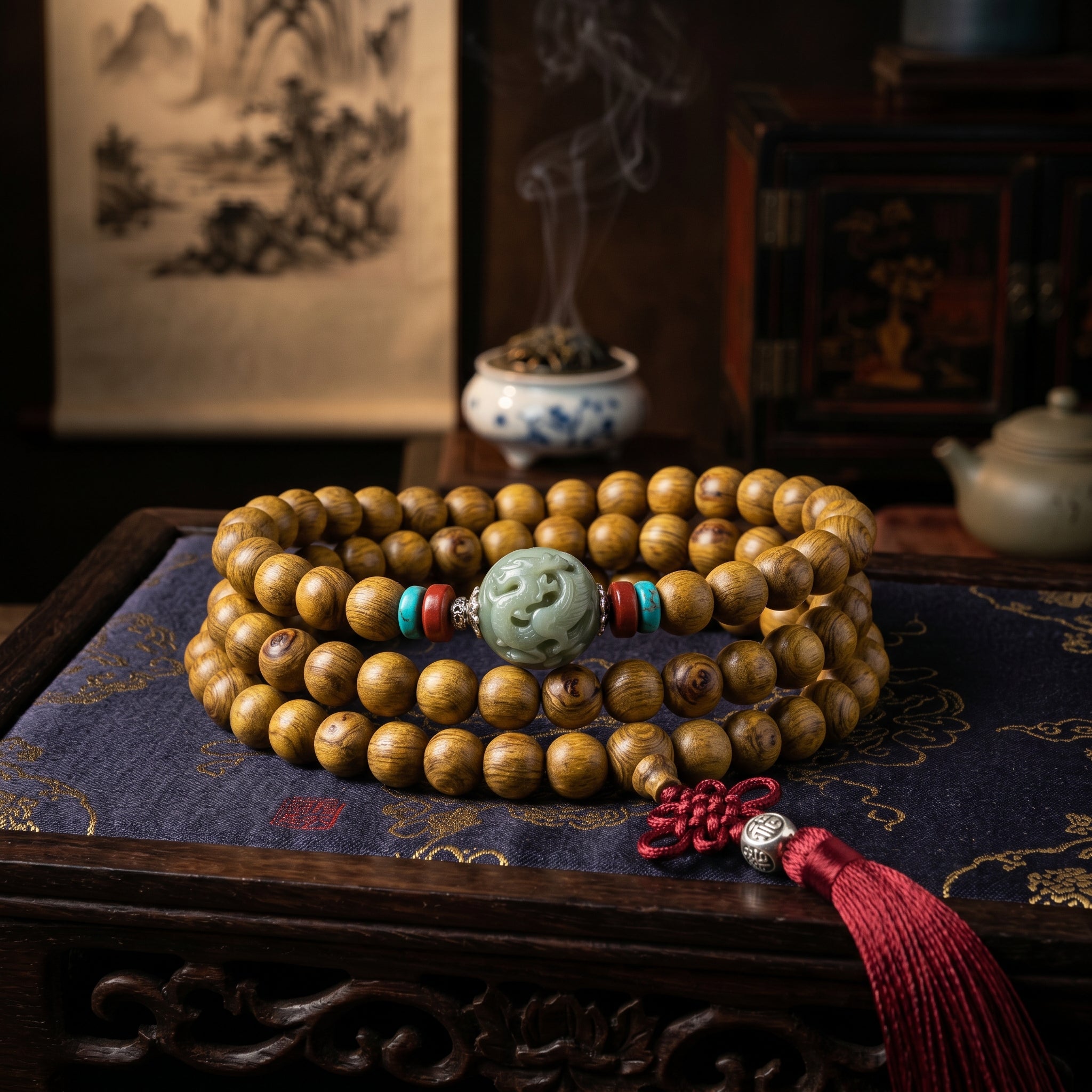 LONG ORIENTAL SANDALWOOD WRAP BRACELET