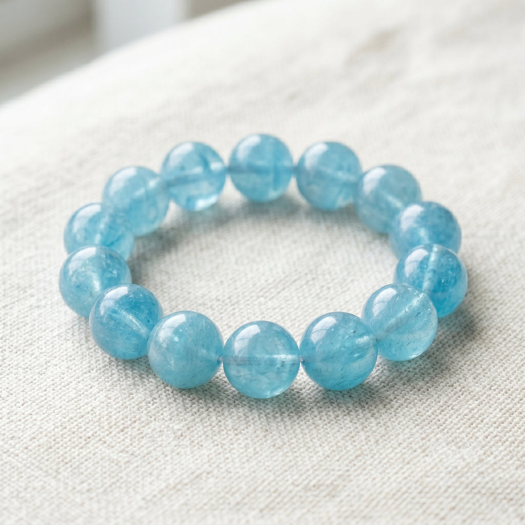 Premium Aquamarine Beaded Bracelet | Hand-Polished Natural Gemstone Jewelry for Clarity & Communication