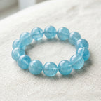 Premium Aquamarine Beaded Bracelet | Hand-Polished Natural Gemstone Jewelry for Clarity & Communication