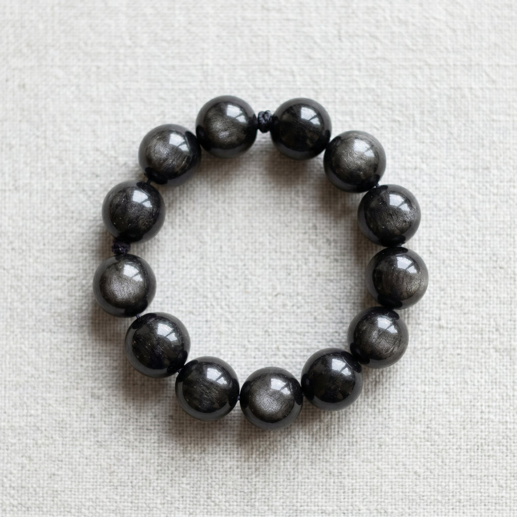 Premium Silver Sheen Obsidian Beaded Bracelet | Hand-Polished Natural Gemstone Jewelry for Focus & Balance