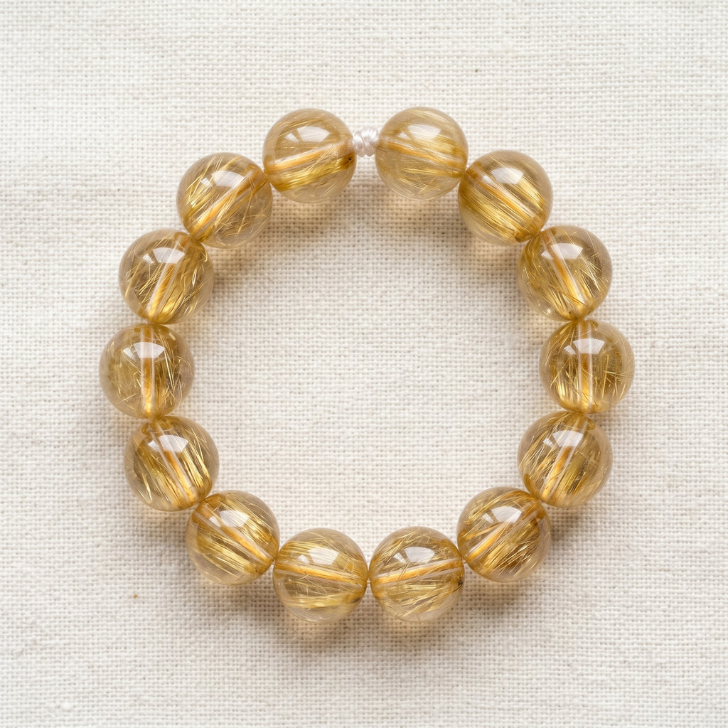 Premium Golden Rutilated Quartz Beaded Bracelet | Hand-Polished Natural Gemstone Jewelry for Abundance & Success