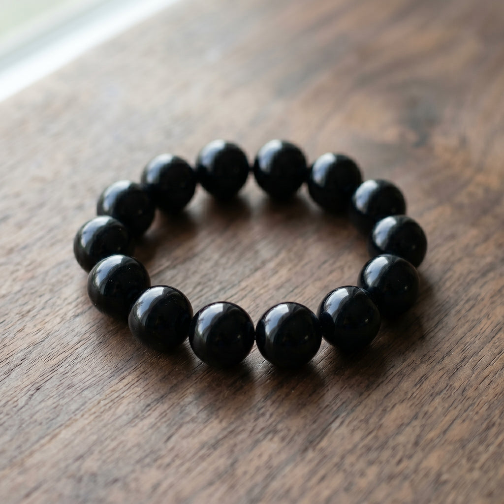 Premium Black Obsidian Beaded Bracelet | Hand-Polished Natural Gemstone Jewelry for Energy Cleansing