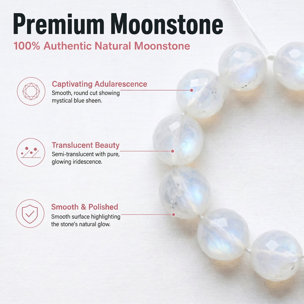 Premium White Moonstone Beaded Bracelet | Hand-Polished Natural Gemstone Jewelry for Clarity & Grace