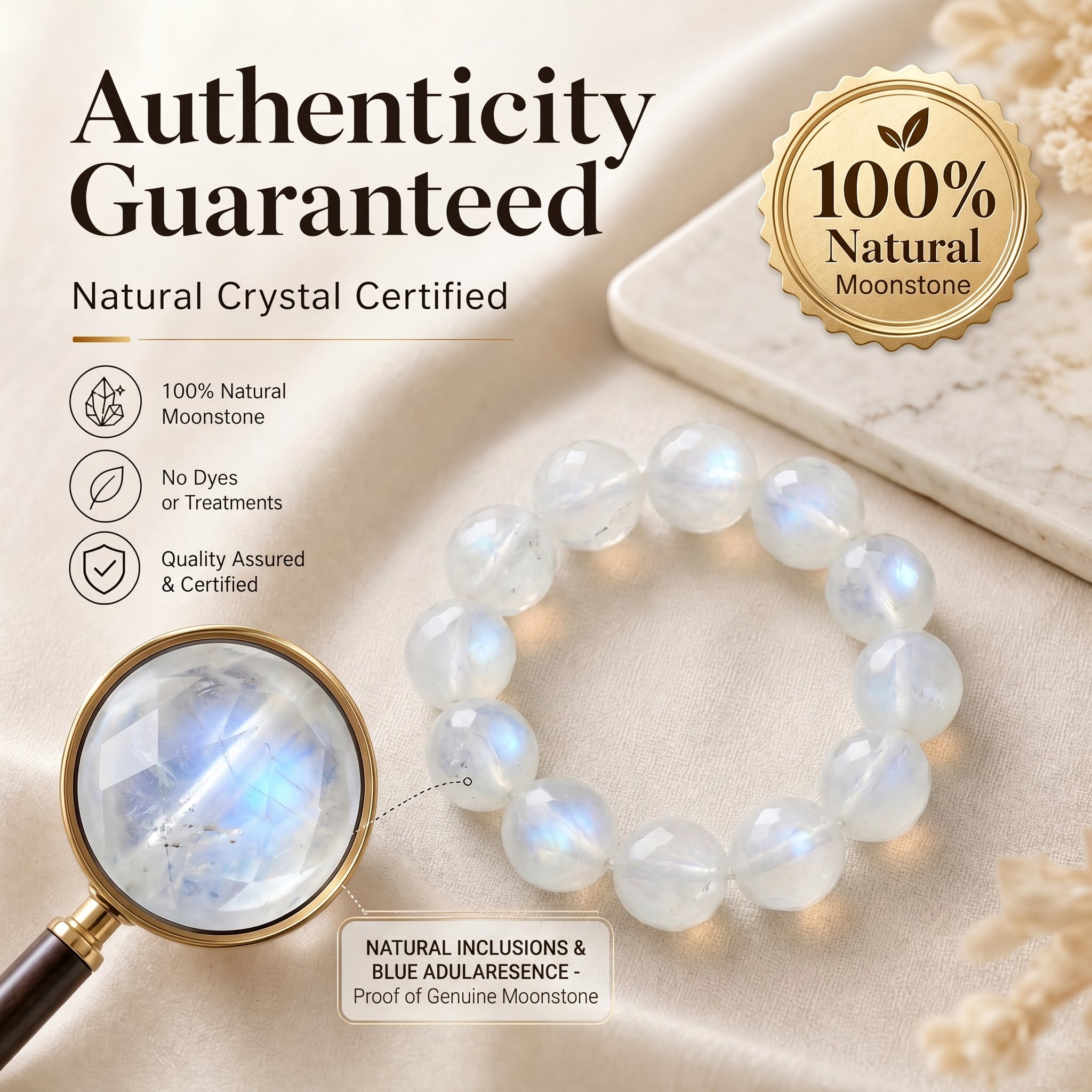 Premium White Moonstone Beaded Bracelet | Hand-Polished Natural Gemstone Jewelry for Clarity & Grace