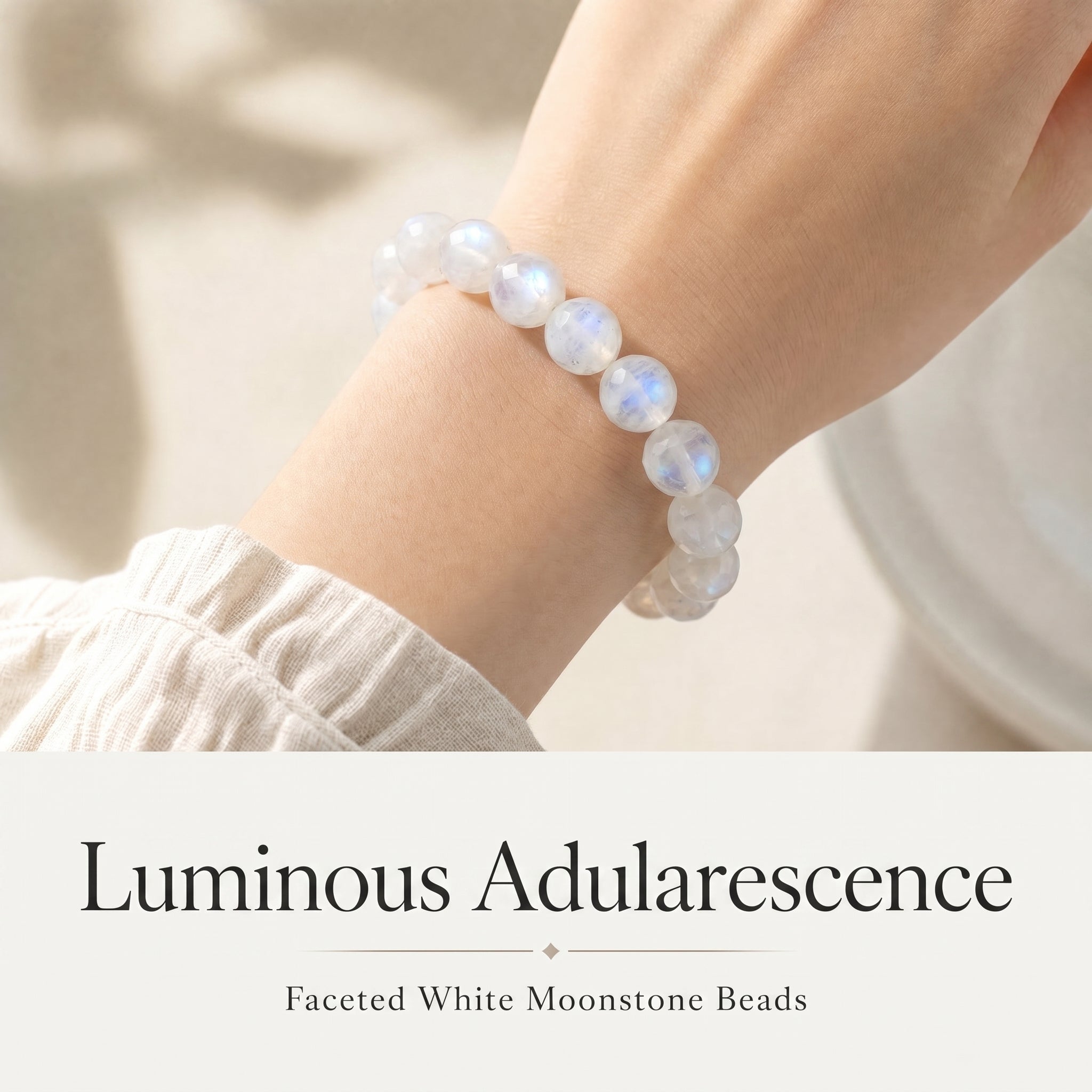 Premium White Moonstone Beaded Bracelet | Hand-Polished Natural Gemstone Jewelry for Clarity & Grace