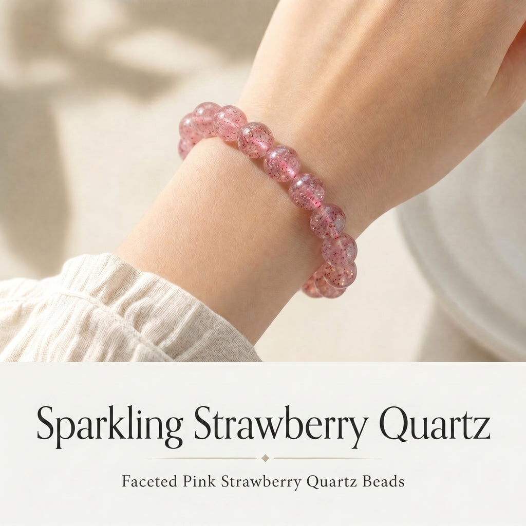 Premium Strawberry Quartz Beaded Bracelet | Hand-Polished Natural Gemstone Jewelry for Attraction & Harmony