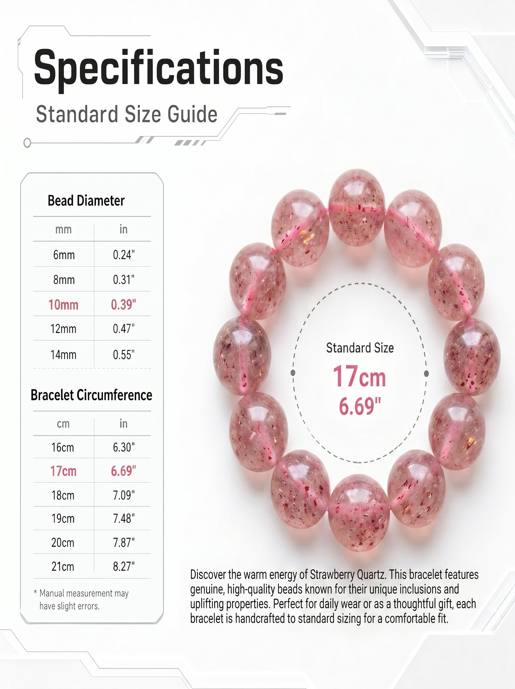 Premium Strawberry Quartz Beaded Bracelet | Hand-Polished Natural Gemstone Jewelry for Attraction & Harmony