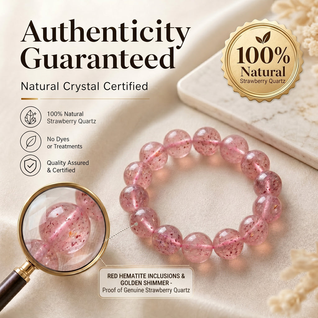 Premium Strawberry Quartz Beaded Bracelet | Hand-Polished Natural Gemstone Jewelry for Attraction & Harmony