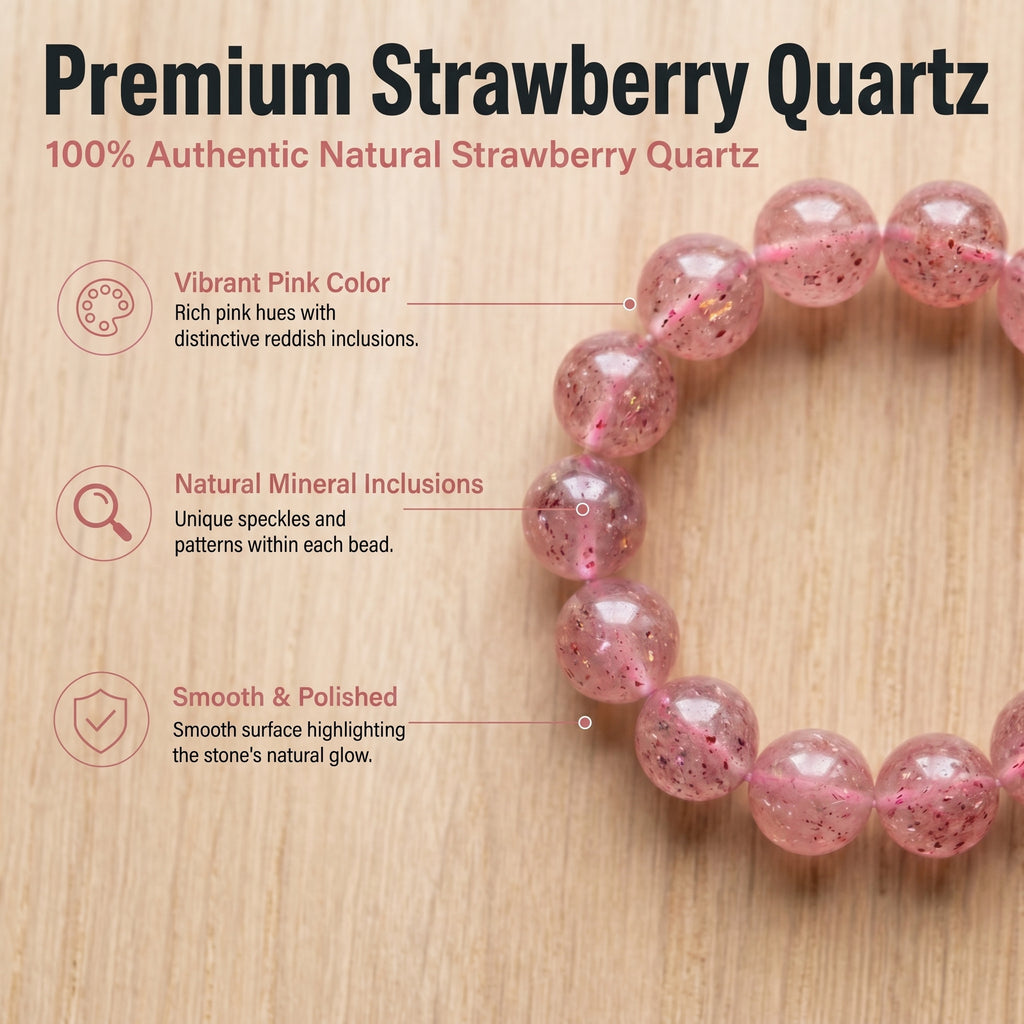 Premium Strawberry Quartz Beaded Bracelet | Hand-Polished Natural Gemstone Jewelry for Attraction & Harmony
