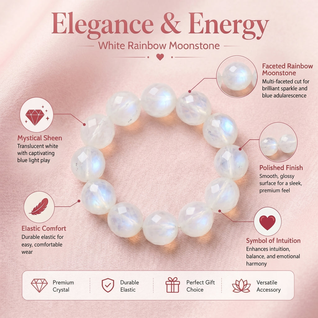 Premium White Moonstone Beaded Bracelet | Hand-Polished Natural Gemstone Jewelry for Clarity & Grace