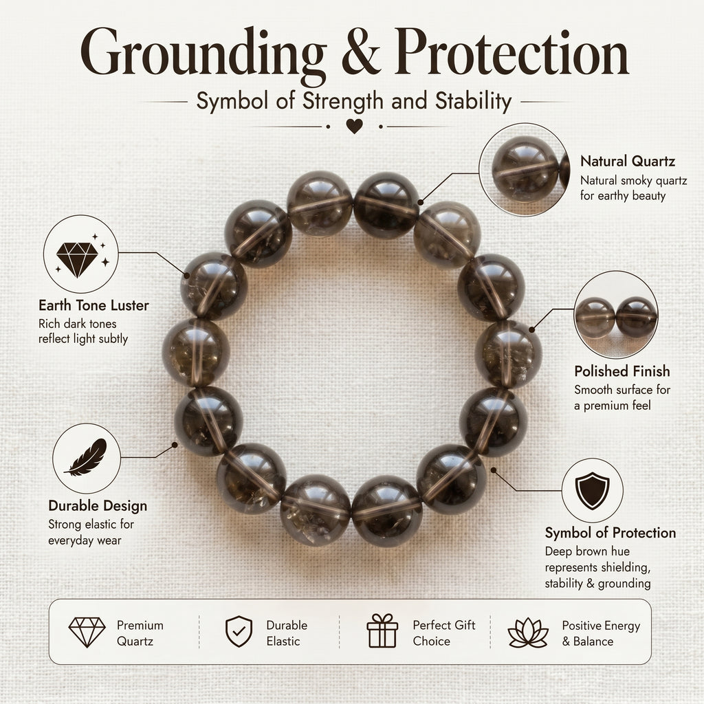 Premium Smoky Quartz Beaded Bracelet | Hand-Polished Natural Gemstone Jewelry for Mindfulness & Clarity