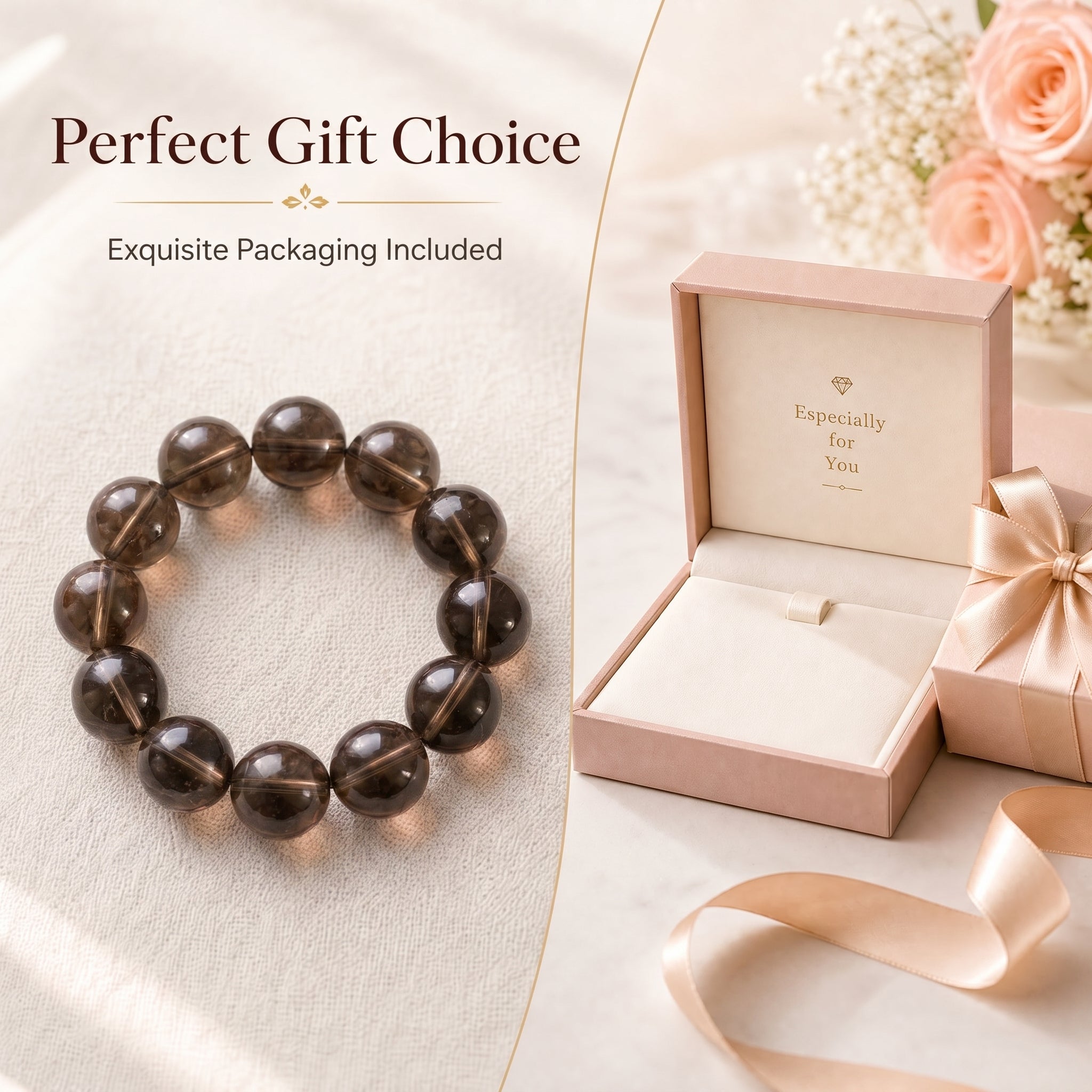 Premium Smoky Quartz Beaded Bracelet | Hand-Polished Natural Gemstone Jewelry for Mindfulness & Clarity