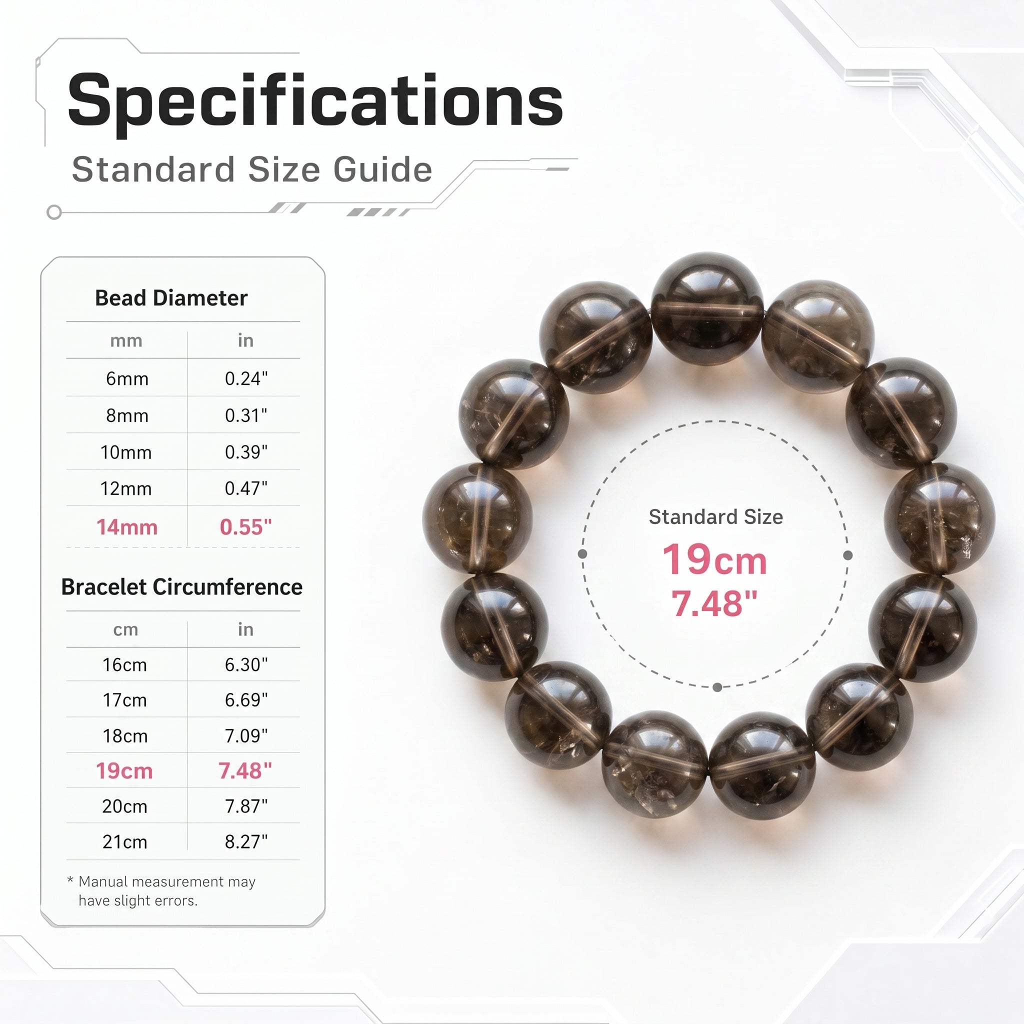 Premium Smoky Quartz Beaded Bracelet | Hand-Polished Natural Gemstone Jewelry for Mindfulness & Clarity