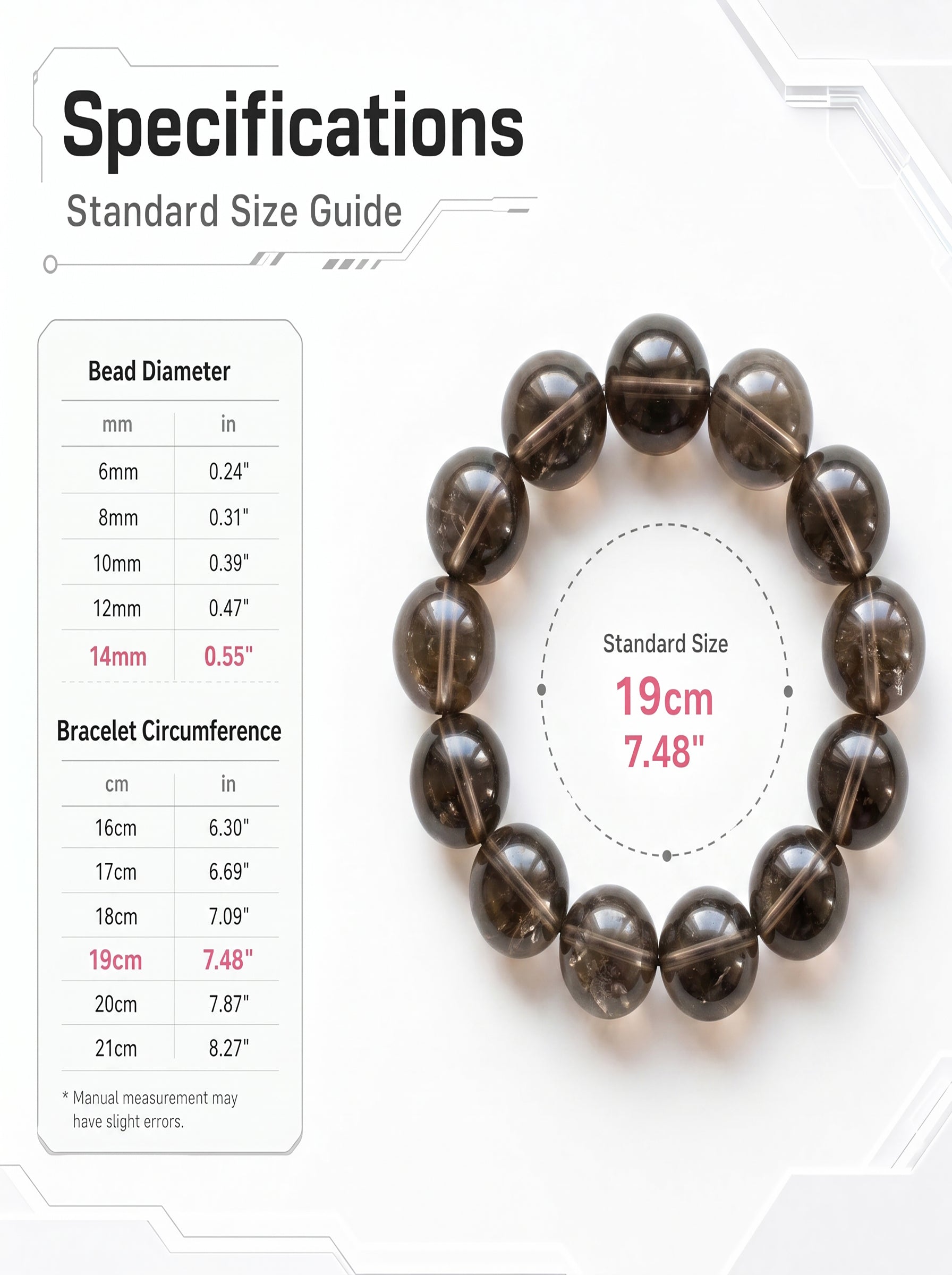 Premium Smoky Quartz Beaded Bracelet | Hand-Polished Natural Gemstone Jewelry for Mindfulness & Clarity