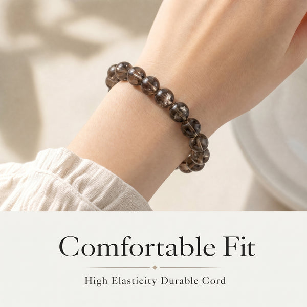 Premium Smoky Quartz Beaded Bracelet | Hand-Polished Natural Gemstone Jewelry for Mindfulness & Clarity