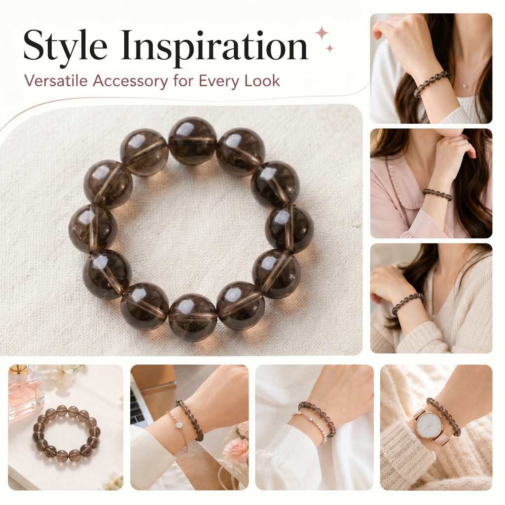 Premium Smoky Quartz Beaded Bracelet | Hand-Polished Natural Gemstone Jewelry for Mindfulness & Clarity