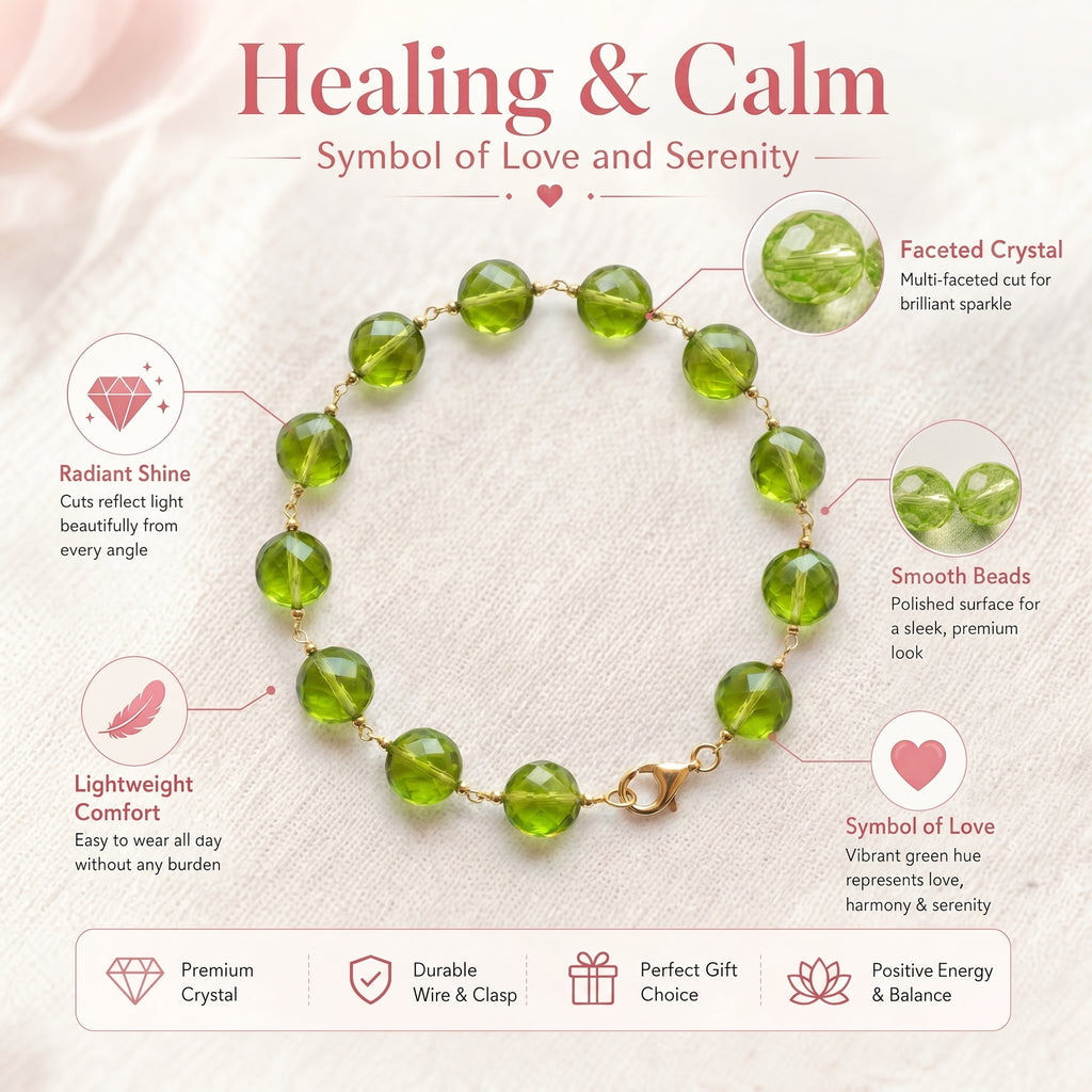 Premium Peridot Beaded Bracelet | Hand-Polished Natural Gemstone Jewelry for Joy & Inner Peace