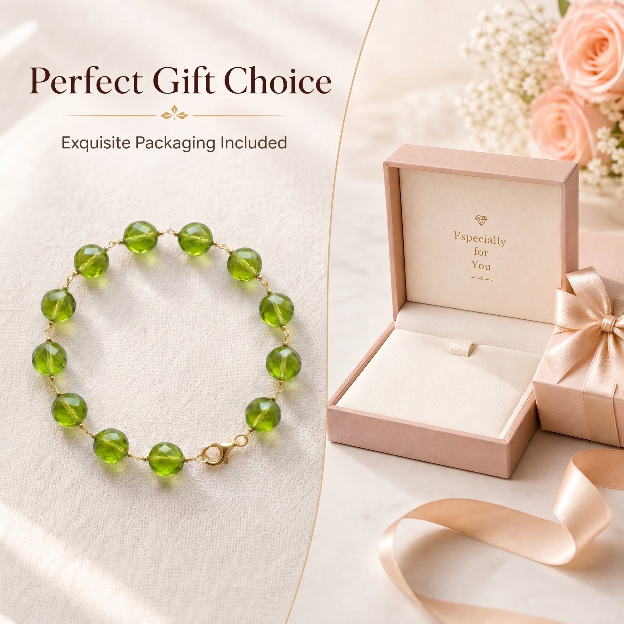 Premium Peridot Beaded Bracelet | Hand-Polished Natural Gemstone Jewelry for Joy & Inner Peace